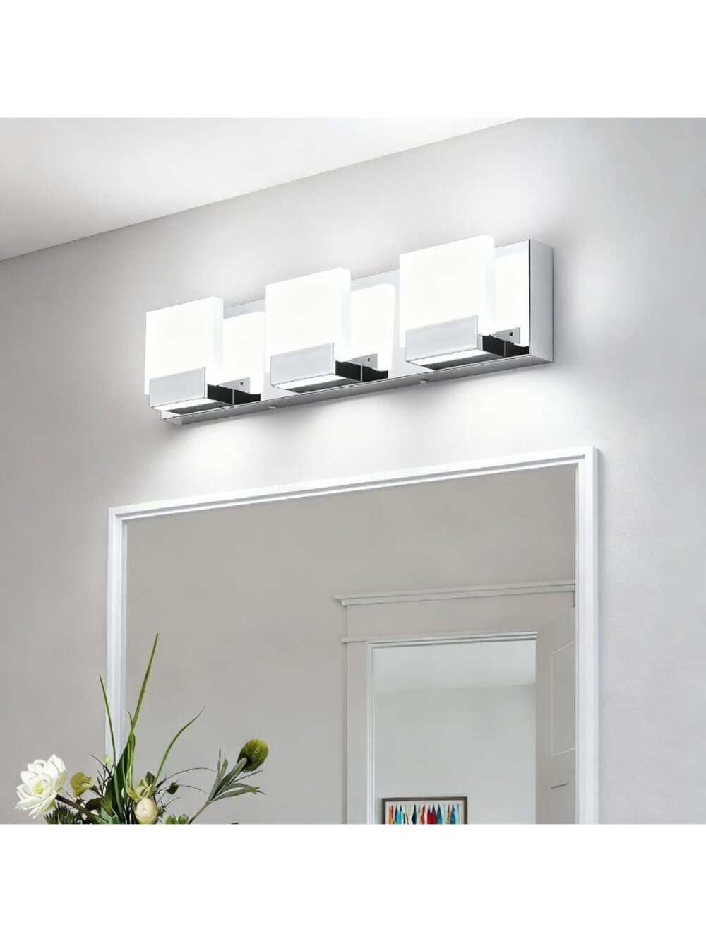 Modern Chrome 3-Light LED Bathroom Vanity Light Fixture - Cool White 6000K